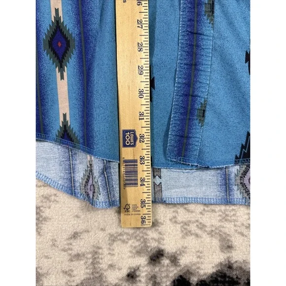 VTG Wrangler Pearl Snap Shirt Mens Size XXL Blue Geometric Rodeo Western Cowboy